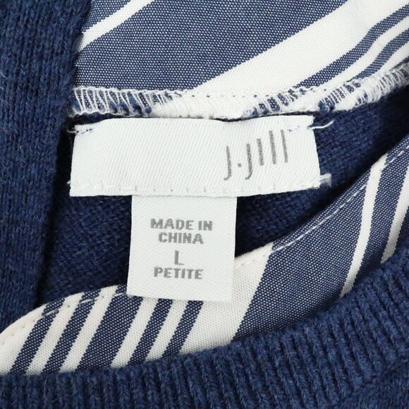J Jill Sweater Petites LP PL Blue with White Blue Underlay Stretch Knit - Picture 3 of 15